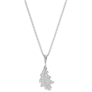 Woodland Single Oak Leaf Pendant in 18ct White Gold with Diamonds
