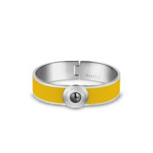 Bond Street Narrow Button Cuff in Pebble Grain Leather with Palladium Finish